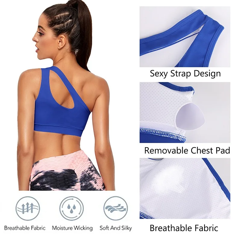 Yoga No Steel Ring Underwear One Shoulder Bra Women Sports Hollow Workout Top Wrapped Chest Female tube Top sports bra womens bras sports underwear