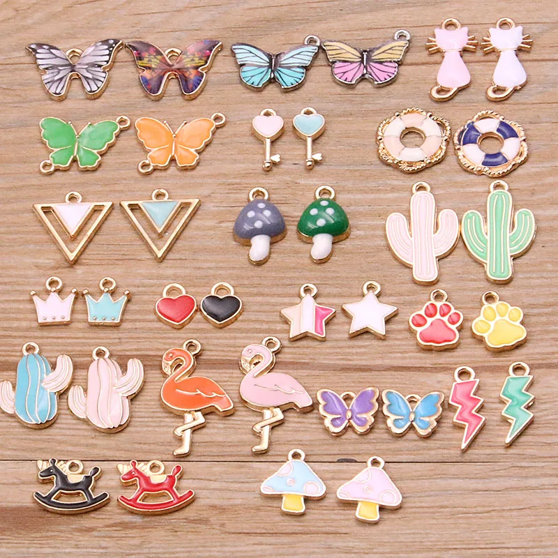 

1Bag 26 Styles Mix Color Alloy Metal Drop Oil Colorful Animal Charms Plant Crow Pendant For DIY Bracelet Necklace Jewelry Making