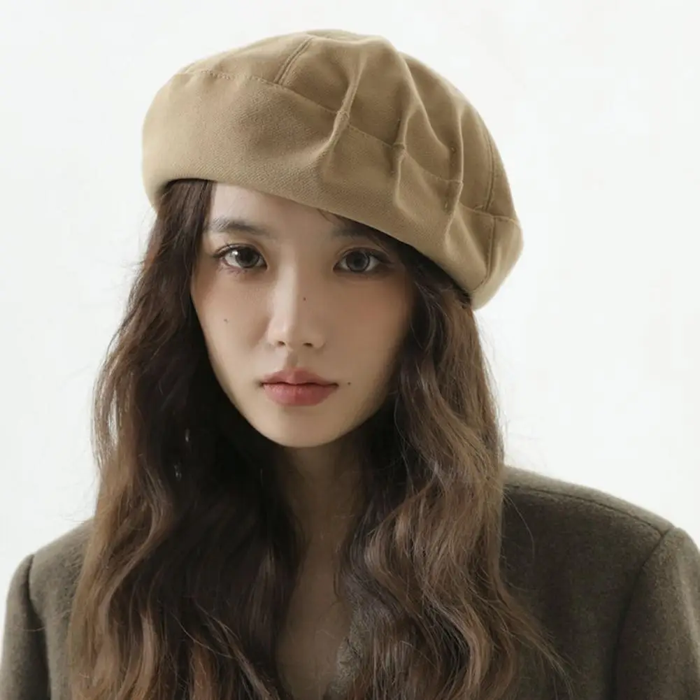 

Chic Wool French Beret Hat Pleated Designs Solid Color Comfortable French Style Fashionable Beret For Women