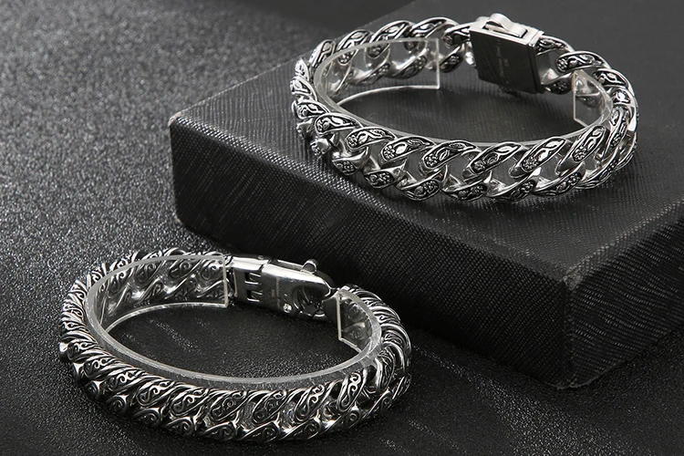 Mens Stainless Steel Bracelet Link Wrist Cross Vintage Silver Black