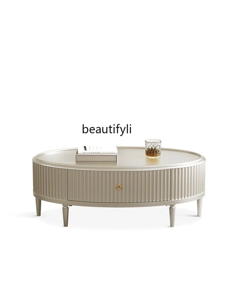 

American Light Luxury Solid Wood Coffee Table Modern Minimalist Living Room Home Small Apartment Champagne Gold Tea Table