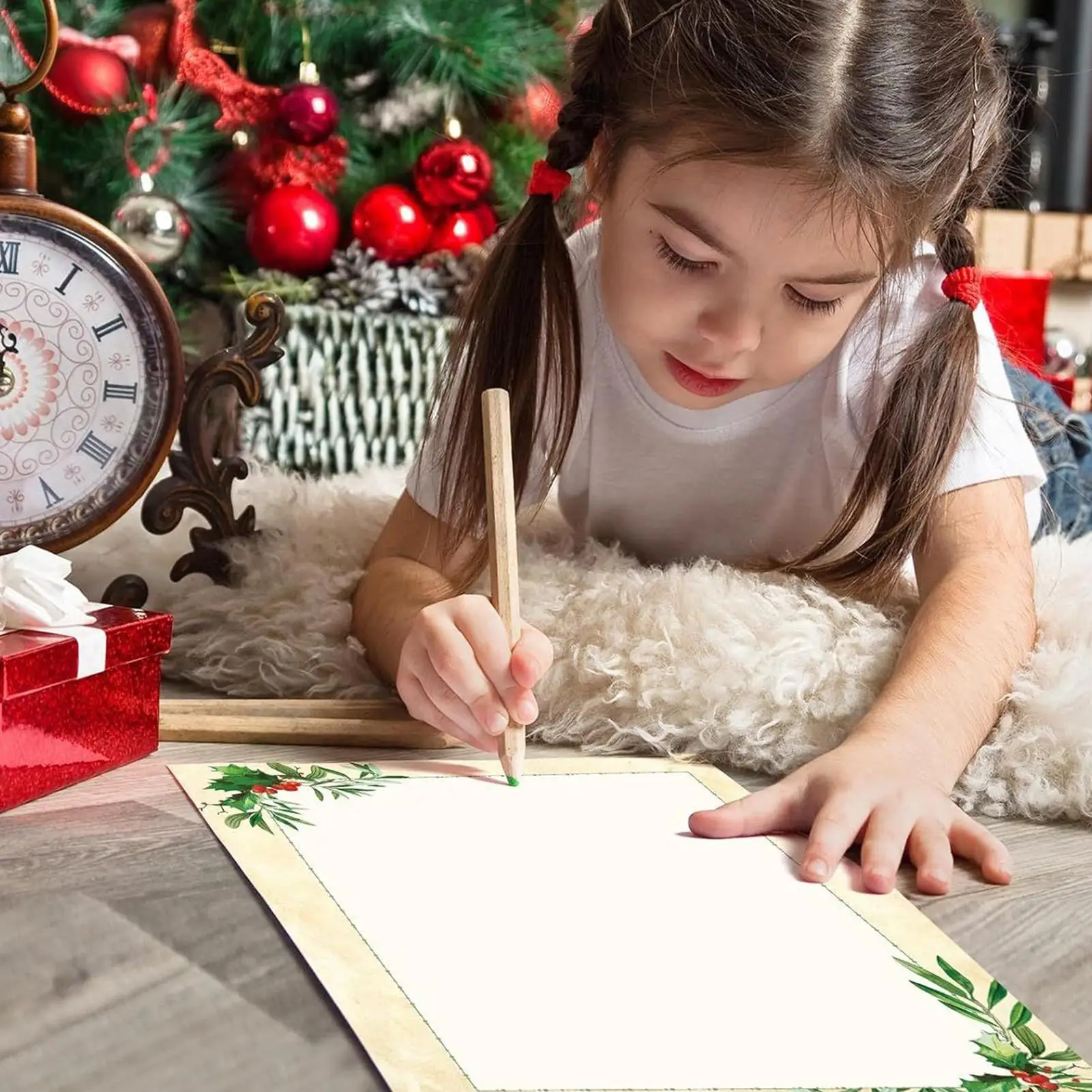 크리스마스 문구 용지 50장 테두리 디자인 휴일 용지 휴일 문구 용지 편지 메모 작성용 웨딩용