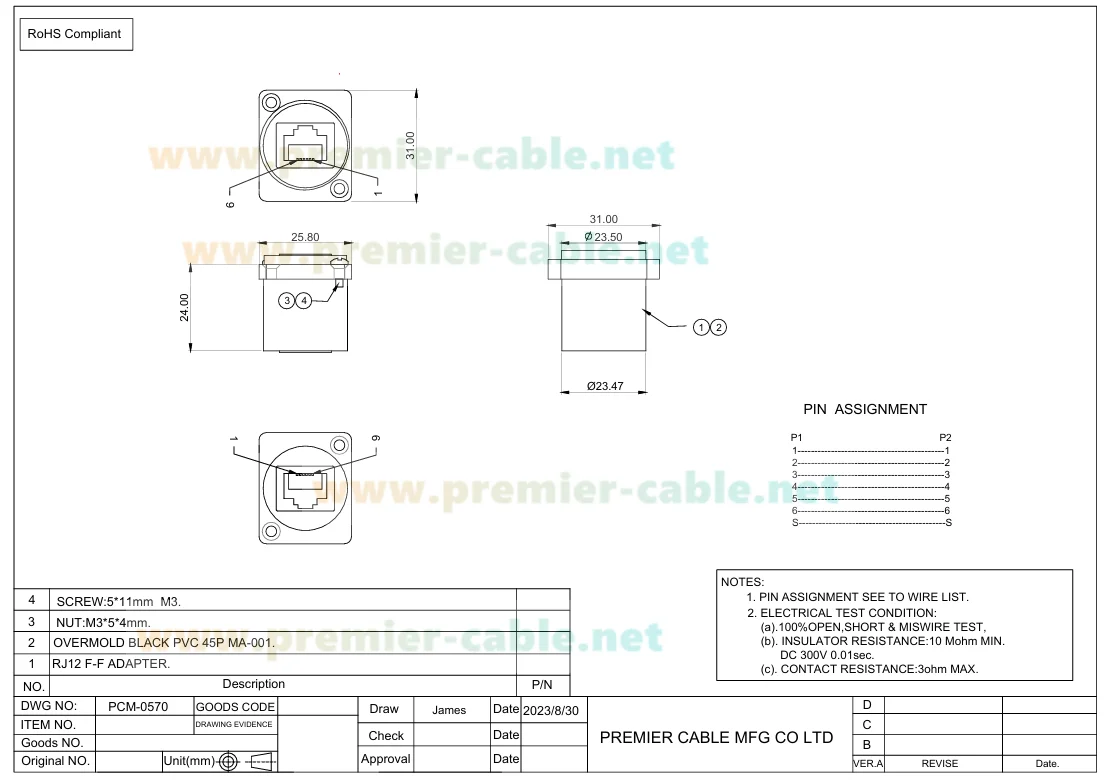 D-Typ RJ11/RJ12 6P6C Panelmontage-Durchgangsadapter CAT3 RJ12 Buchse-zu-Buchse Unterputz-Telefon-Durchgangssteckdose – Detail 9