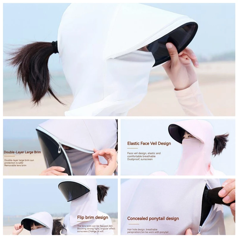 Anti-UV Beach Caps Full Face Cover Extended Brims Sun Hat Women Children Men Sunshade Cycling Camping Hiking Fishing Hat