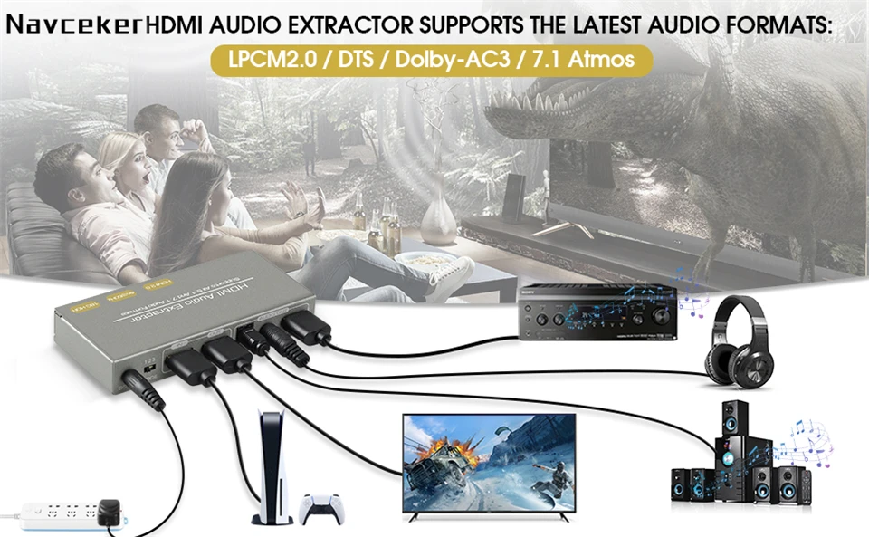 HDMI-compatible Audio Extractor 4K 60Hz HDMI to HDMI Optical TOSLINK SPDIF + 3.5