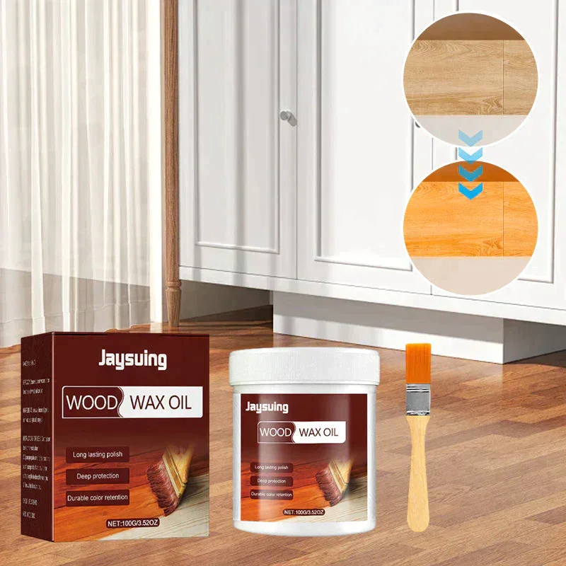 Wood Cleaner & Polish Wax 100g Floor Wood Cleaner with Brush Furniture Anti Corrosion Polishing Aent Was