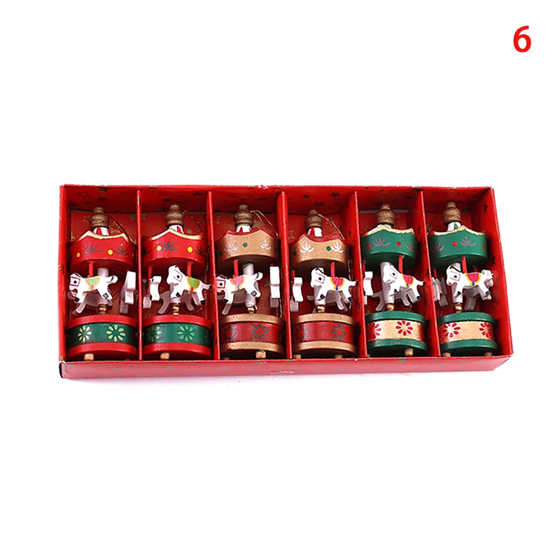 Christmas Decoration Mini Carousel Horse Pendant Ornaments Pendant Wooden Xmas Children Favor Toy Festival New Year Gifts 6X