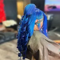 Perruque Lace Front Wig Body Wave Naturelle, Cheveux Humains, Bleu Saphir, 13x6, Pre-Plucked, Transparent, Document Bleu Foncé, pour Femme 5