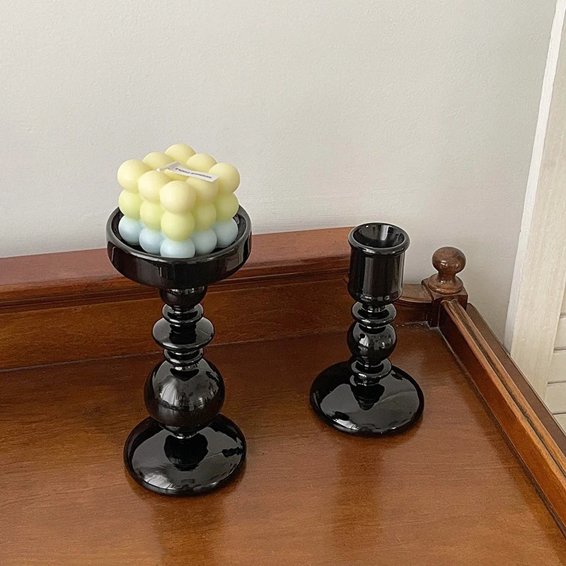 Glass Candle Holder Decor For Home Decoration Pillar Candle Holder Candle  Sticks Holder Decor Tapered Candle Holder Black White