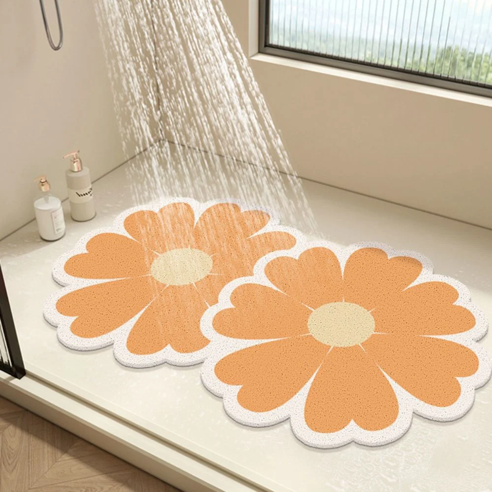 Household PVC Flower Shape Bath Mat Water Absorbent Quick Drying Floor Mat Non Slip Hollow Bathroom Rug Shower