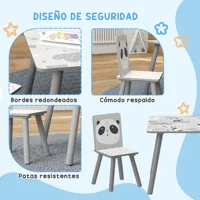 Ensemble table et 2 chaises Zonekiz, ensemble de meubles pour enfants 3 pièces pour enfants de plus de 3 ans avec bordure et panda gris et blanc 4