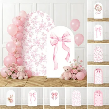 Pink Bows Flower Arch Backdrop Cover Wedding Bridal Shower Birthday Party Decor Baby shower girl Portrait Photography Background 1