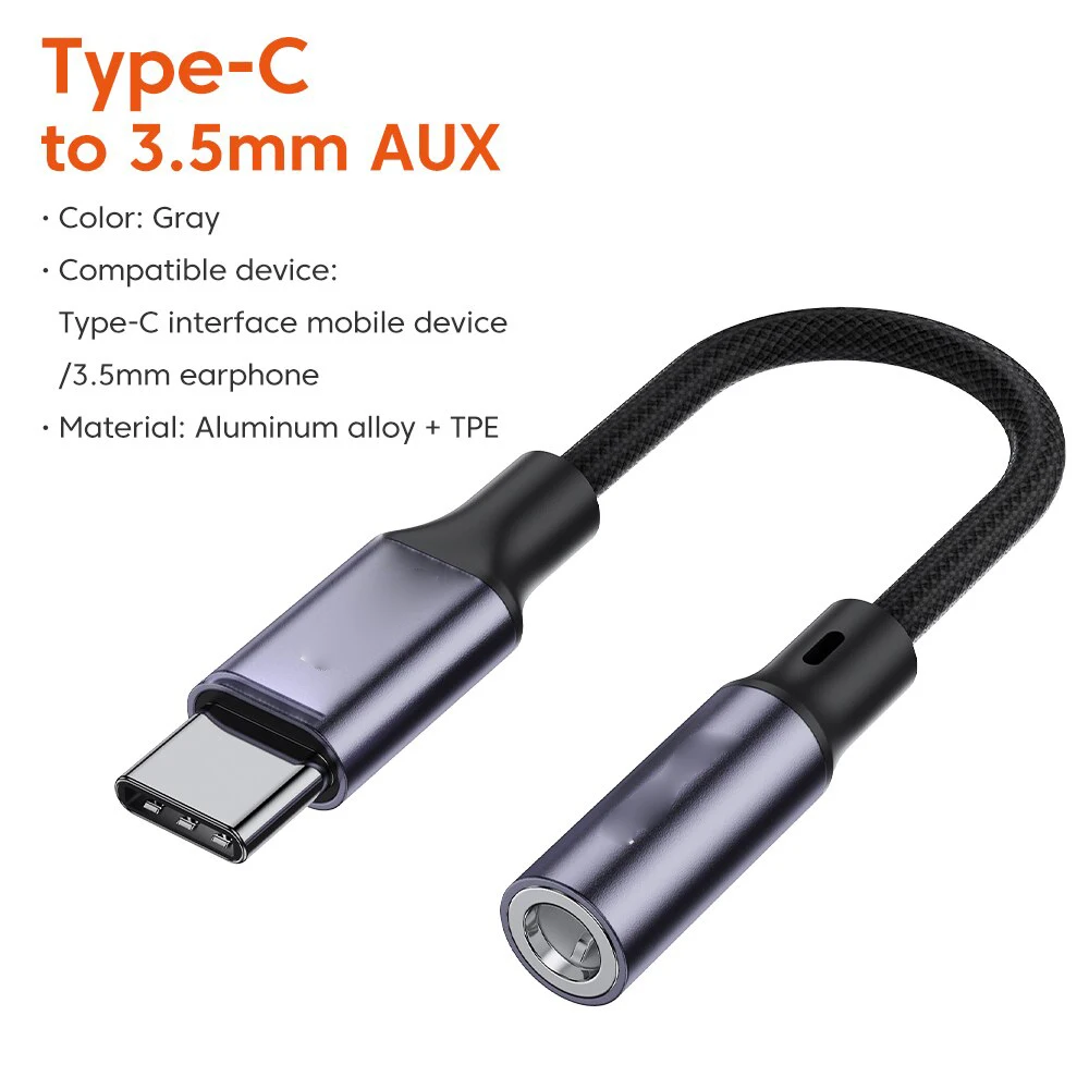 Type C Aux Adapter Durable Nylon Braided Type C Headphone Jack Adapter Gold-Plated 3.5mm Aux Cable for Car/Music/Gaming 0ms Delay Mic & Volume