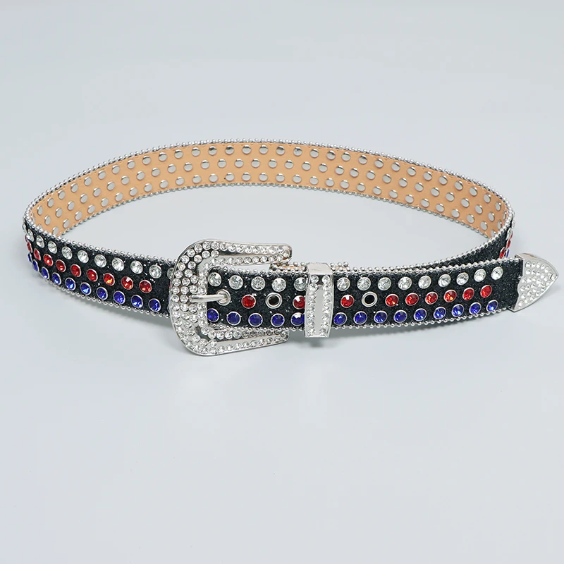 

Ремень из искусственной кожи с блестками для женщин, повседневный уличный мужской пояс для джинсов и брюк с заклепками со стразами