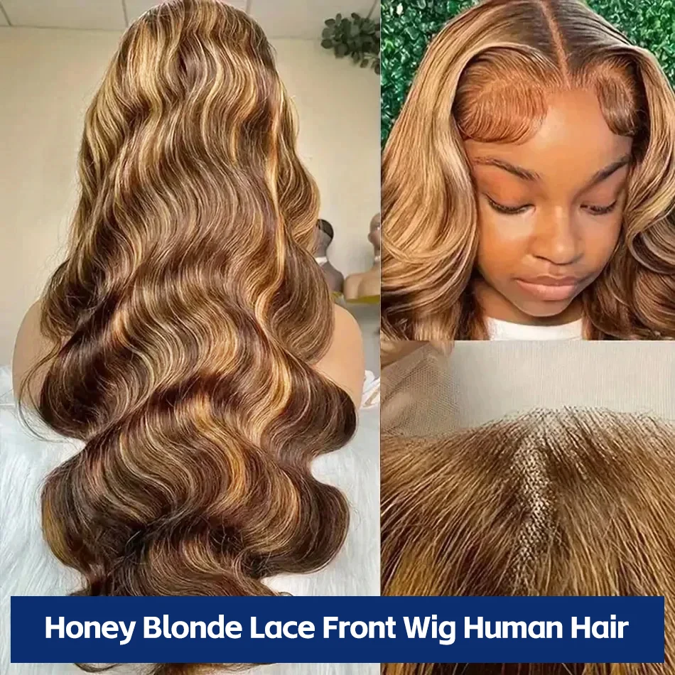 4/27 Highlight 13x4 Colored Lace Front Wigs Ombre Blonde Body Wave Human Hair Wig Brazilian 13x6 HD Transparent Lace Frontal Wig 2