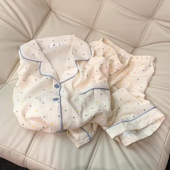 Print Polka Dot Women Pajamas Sleepwear Cotton Pajama Set Top and Shorts 2 Piece Set Casual Comfortable Home Suit Outfits Sweet 5