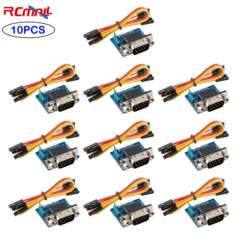 RCmall 10PCS RS232 to TTL Module DB9 Male Connector RS232 TTL Serial Port Module Brush Board MAX3232