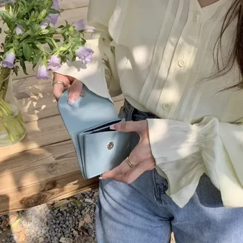 Korean Version Silver Simple Cover Type Coin Wallet Ins Student Wallet Female Card Bag Short Purses for Women Small Money Bag 1