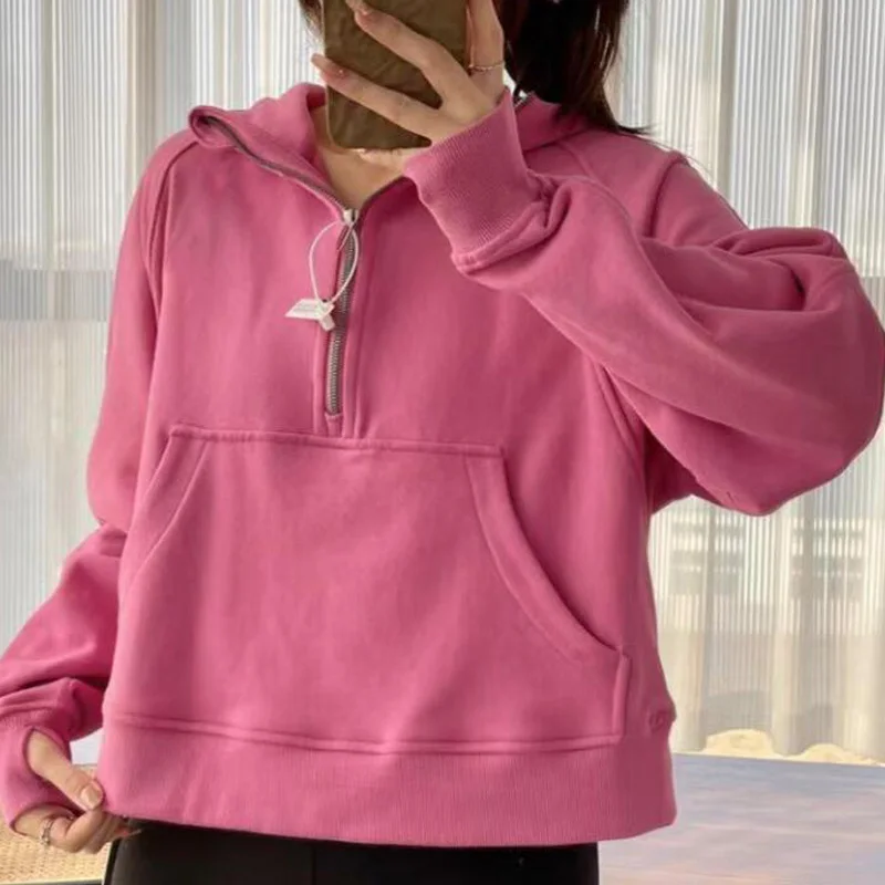

Женская свободная толстовка на молнии, пуловер без флиса, спортивный свитер с капюшоном