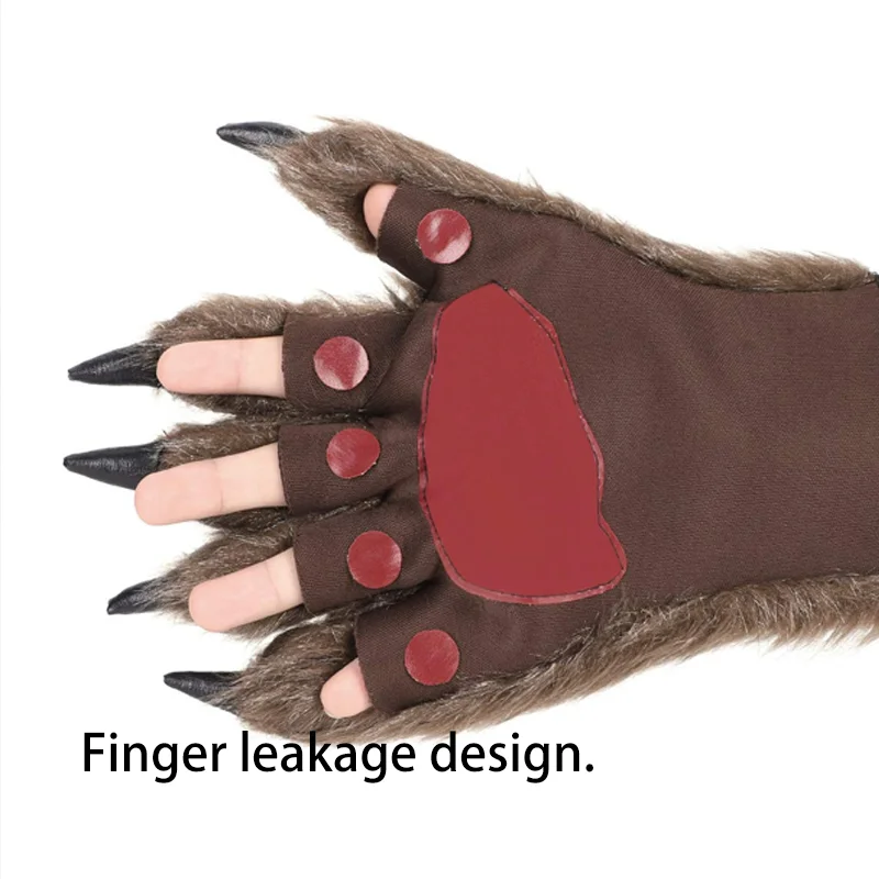 Halloween Wolf Gloves Cartoon Gloves Furry Gloves Cosplay Gloves Decoration Werewolf Gloves Gorilla Makeup Stage Hands Paws Claw For Props Cosplay 1 Pair