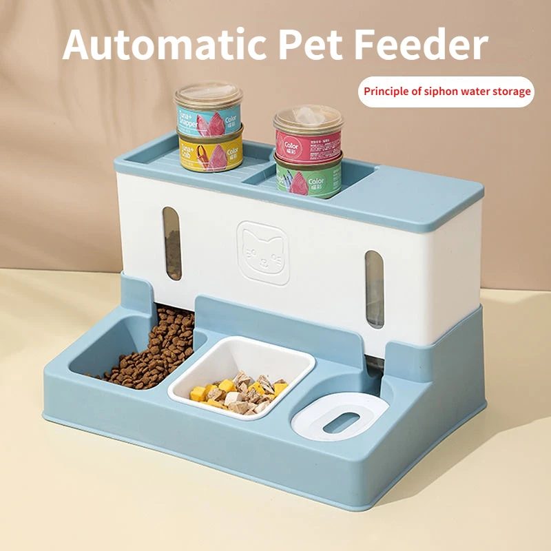 

Automatic pet feeder water food dispenser 2 in 1 dog cat bowl master short trip pets accessories pet products storage container