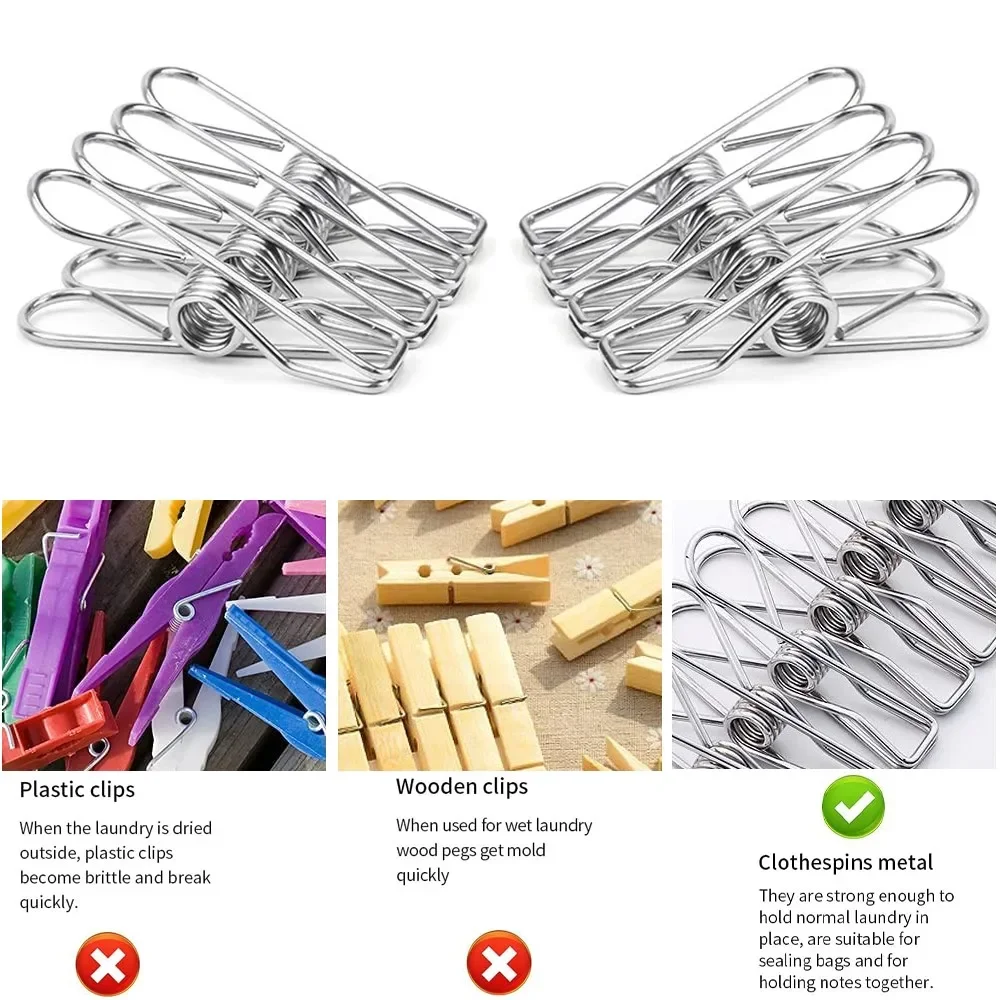 10/20/40Pcs Clothespin Clips 5cm 6cm Stainless Steel Clips Washing Bedspread Hang Metal Home Storage Tool Laundry Clothes Pins