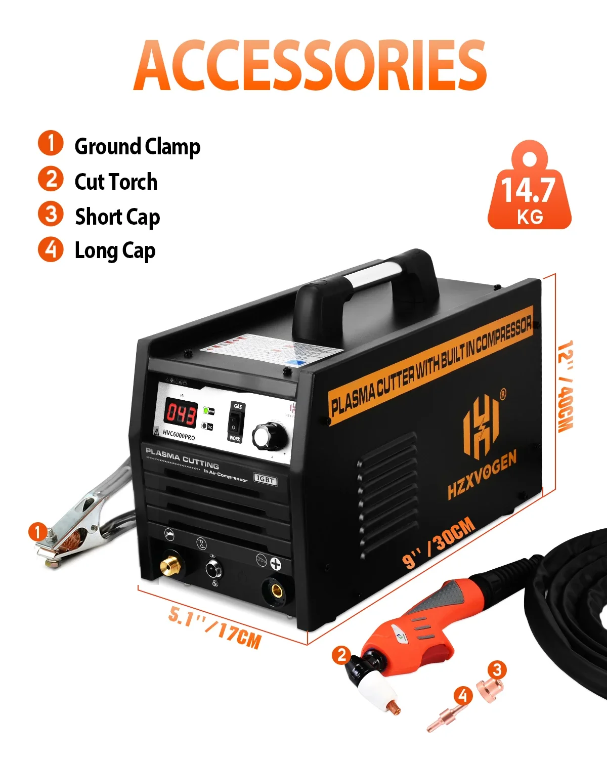 HZXVOGEN Cutter HVC6000Pro Inverter Welding Machine Built in Compressor With Air Pump Plasma 70% Duty For alloy,copper,aluminum 4