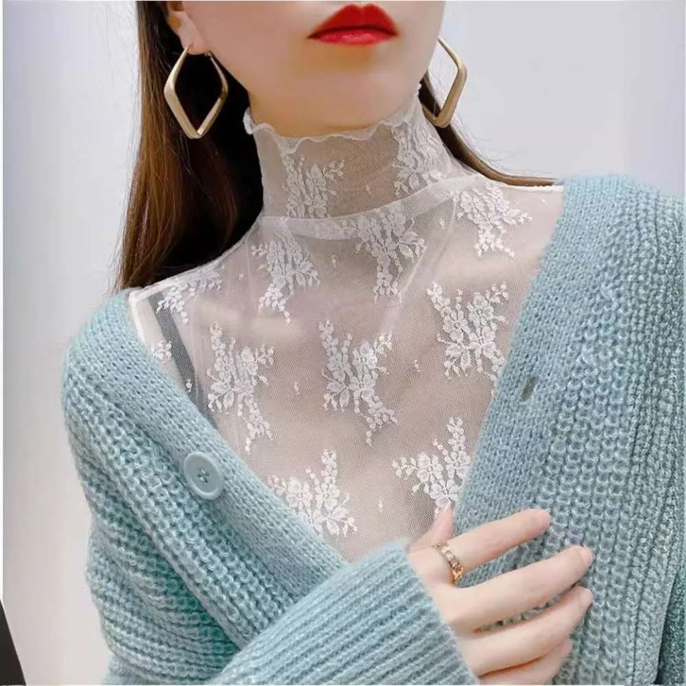 Fashion Lace Floral Fake Collar White Black Gauzy Blouse Shirt Removable Collar Casual All-match Tie Sweater Decoration Women