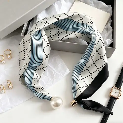 Elegant Chic Pearl Stripe Scarfs Women Fashion Convenient Magnetic Buckle Scarf Pearl Tail Artistic Accessory Neck Wrap Scarves - Image 5