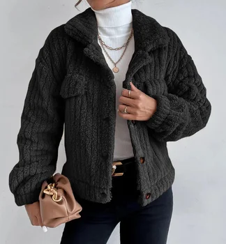 2026 Autumn/Winter Rabbit plush coat lapel shirt plus plush plush coat for comfortable casual women