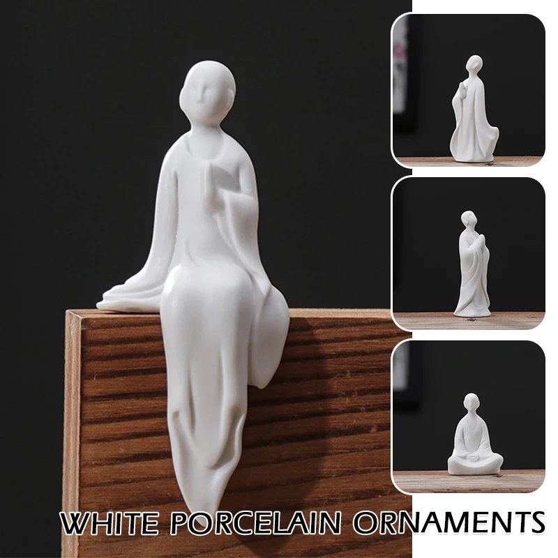 

Mini White Ceramic Buddha Statue Meditating Monk Buddha Statue Zen Style Crafts Home Decor Ornaments Miniature Landscape