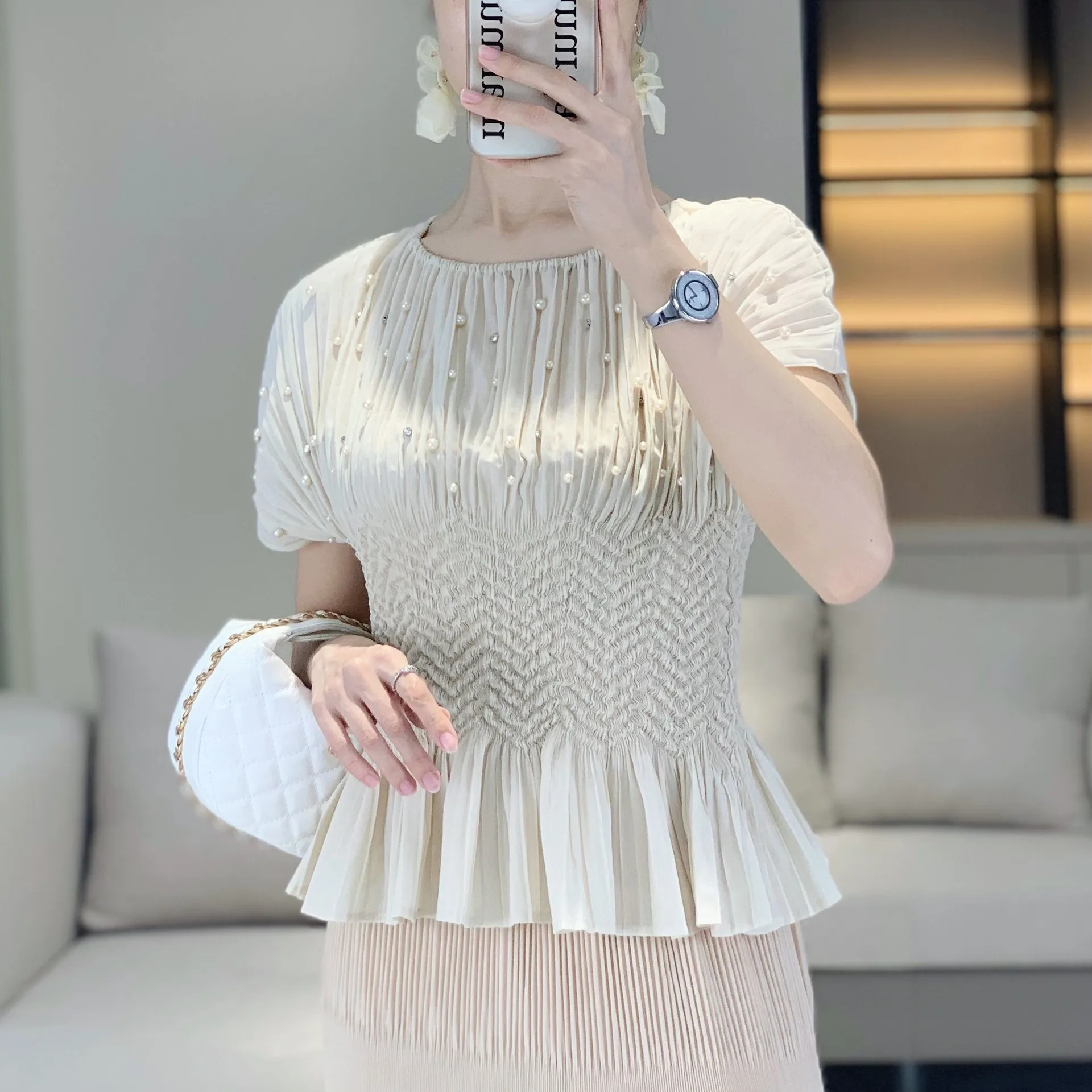 Camiseta Mujer Manga Corta De Algodón Con Detalle Plisado - Básica, Cómoda Y Elegante Para El Día A Día