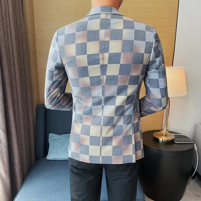 British Style Luxury Plaid Suit Jacket Spring New Men High-end Business Slim Blazers Groom Wedding Social Party Dress Coats