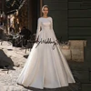 Muslim Wedding Dress Vestido De Noiva Customized Long Sleeves Sequin Applique Sweep Train Arabic Satin Bridal Gown for Bride 1