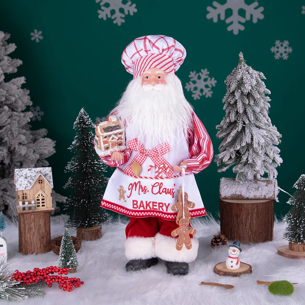 Christmas Holiday Party Supplies Santa Claus Cook 19" Adorable Gingerbread House Chef Santa Claus Doll For Kitchen Decorations christmas tree decoration santa claus doll