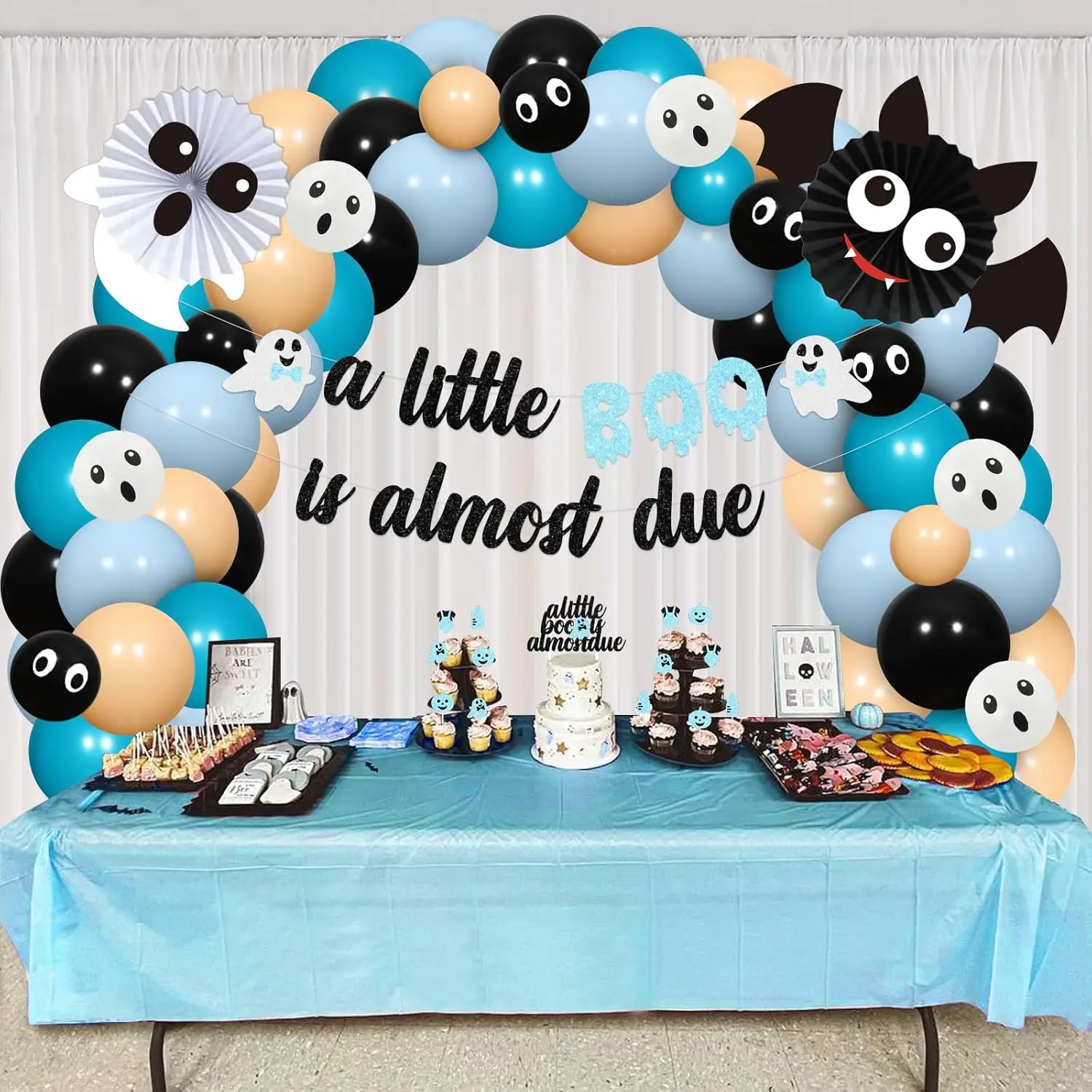 A Little Boo Is Almost Due Halloween Baby Shower Decorations Kit – Black & Silver Balloon Garland - View #2