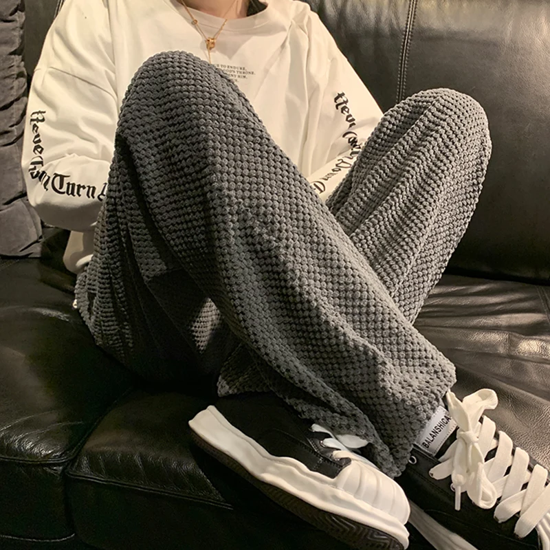 Korean Fashion Mens Solid High Streetwear Pants 2024 Loose Straight Wide-leg Pants Joggers Men Trousers Casual Moletom Masculino