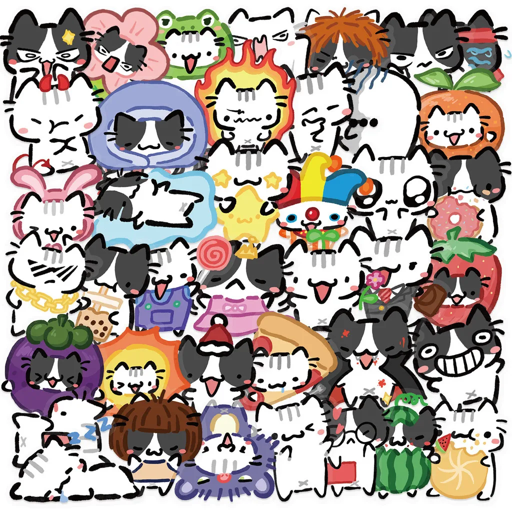 � 54 Stück transparente Cartoon-Katzen-Aufkleber | Wasserfeste PET-Aufkleber für Gitarre und Tagebücher (Anime Worlds Store)