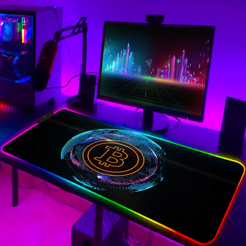 

Gamer Xxl Large Anime RGB Mouse Pad Gaming Desk Accessories Bitcoin LED Mousepad Keyboard Mat Deskmat Mats Mause Pc Pads Carpet