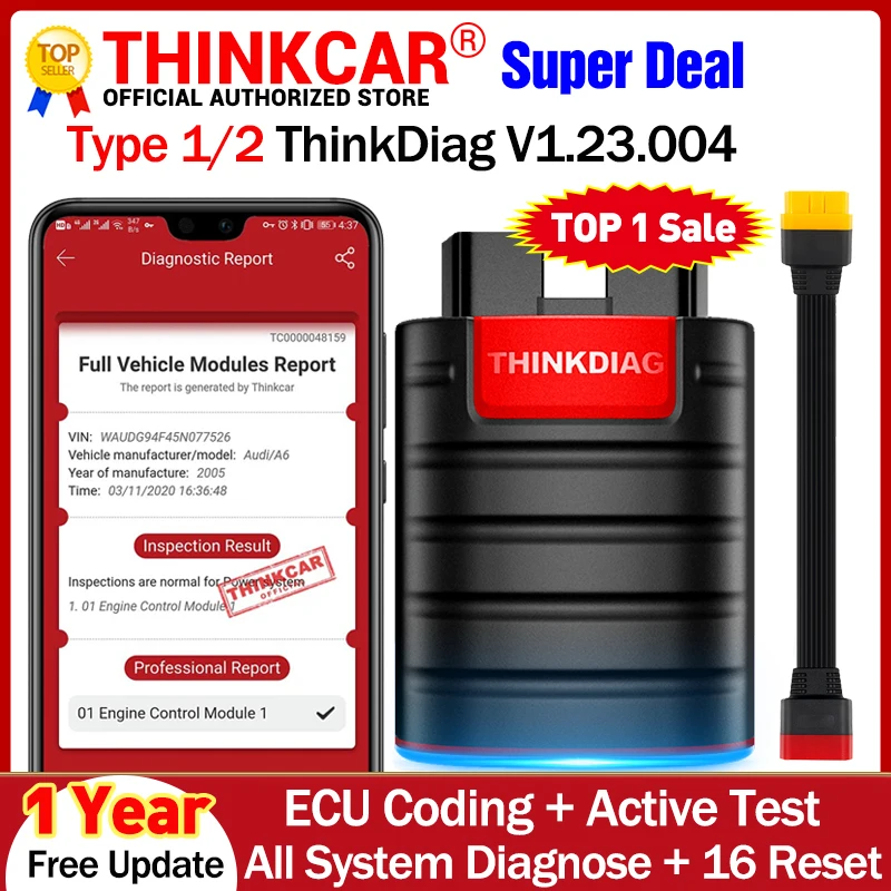 2025 THINKDIAG OBD2 Scanner Bluetooth Diagnostic Tool - All Software Free, ECU Coding, Bi-Directional Control - 2 Year Warranty-1361045