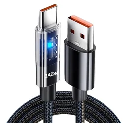 240W Nylon Braided USB C Quick Charging Cable - Transparent Charger Cord - 0.25m (1pcs)