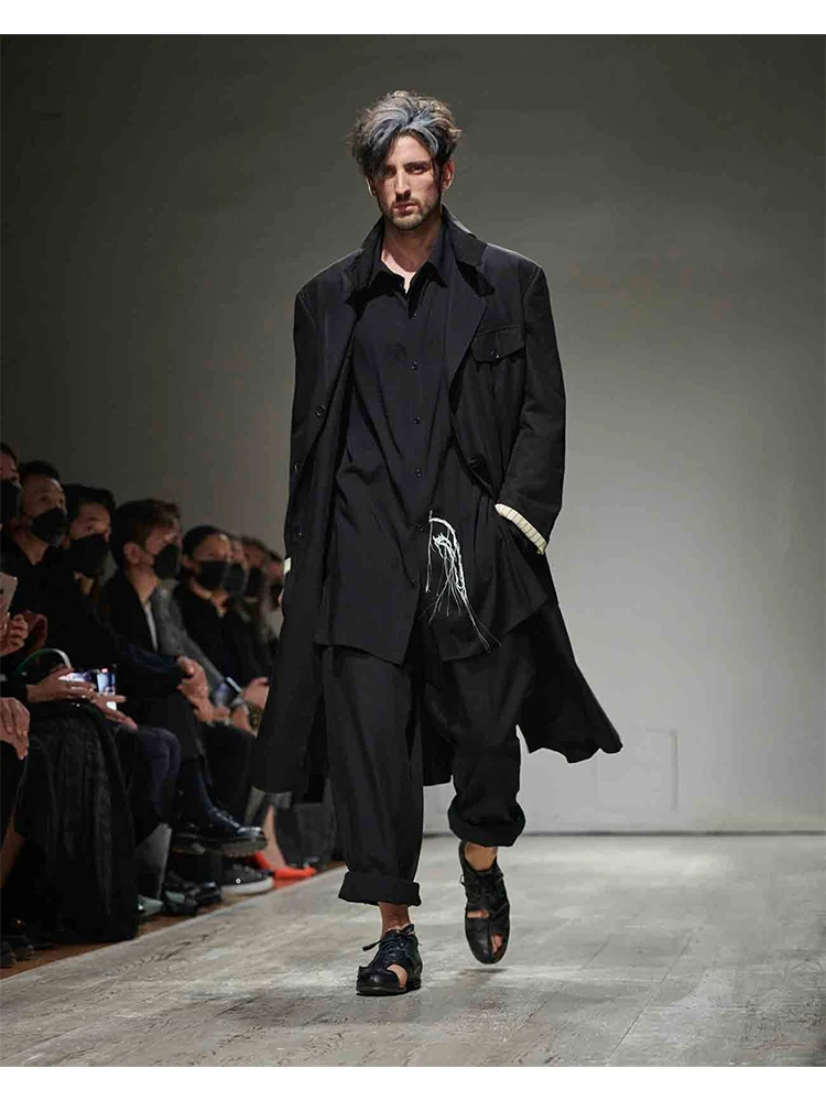 

Tassel Embroidery Unisex Shirt Oversized Yamamoto-Style Homme Black Shirt Tops For Man Black Shirts And Blouses