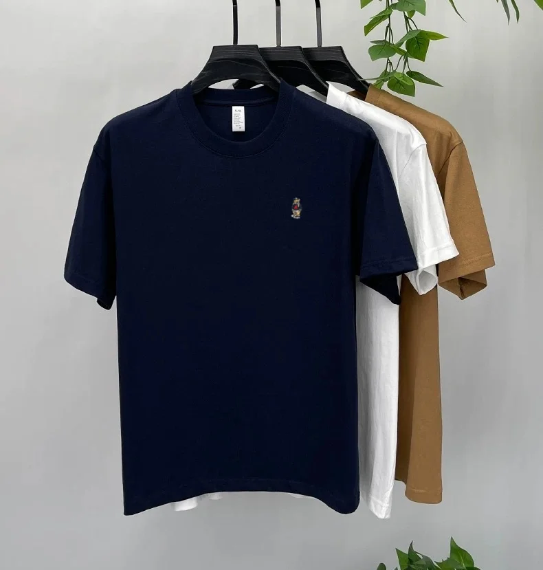 High-End-T-Shirt für Herren aus 100 % Baumwolle mit kurzen Ärmeln Luxusmarke Cartoon-Bär-Stickerei koreanischer Stil Jugend lässig Rundhalsausschnitt neues Oberteil – Detail 24