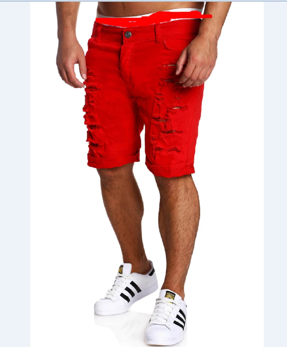 Men Boy Skinny Runway Straight Short Denim Pants Destroyed Ripped Jeans Shorts Plus Size