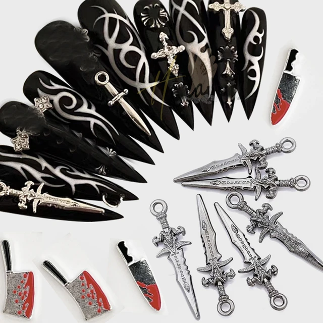 10pcs Halloween Nail Charms Horror Blood Knife Scissors Axe Halloween Charms  for Nails 3D Weapon Charms