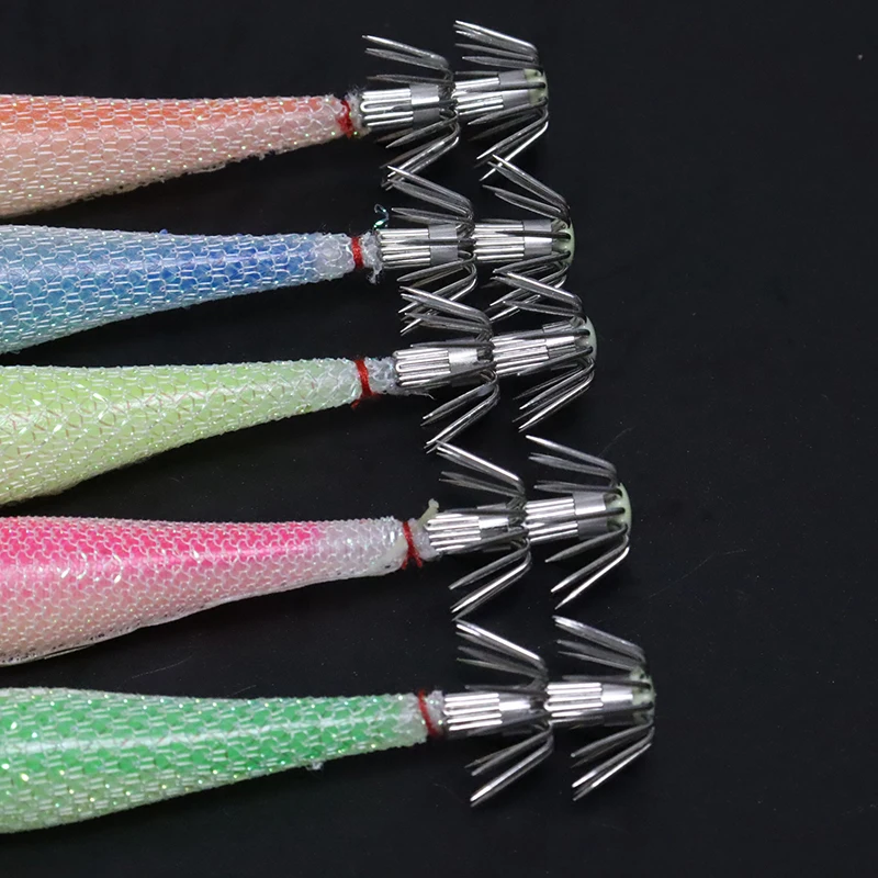 5PCS/bag 6cm7cm9cm Artificial Fluorescent Fishing Lures Squid Hook Cuttlefish Jigs Bait Spinnerbait Wood Shrimps Sea Fishing 4