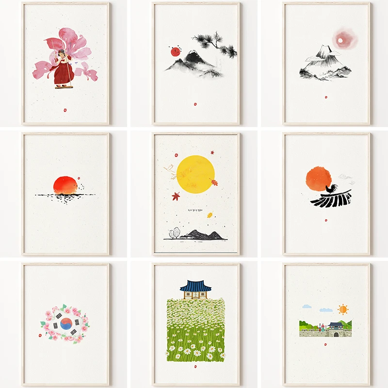 Coreano Wall Art Poster Coreano Tradizionale Pittura Ad Acquerello Paesaggio Figura Stampa Su Tela Casa Wall Art Decorazione Pittura