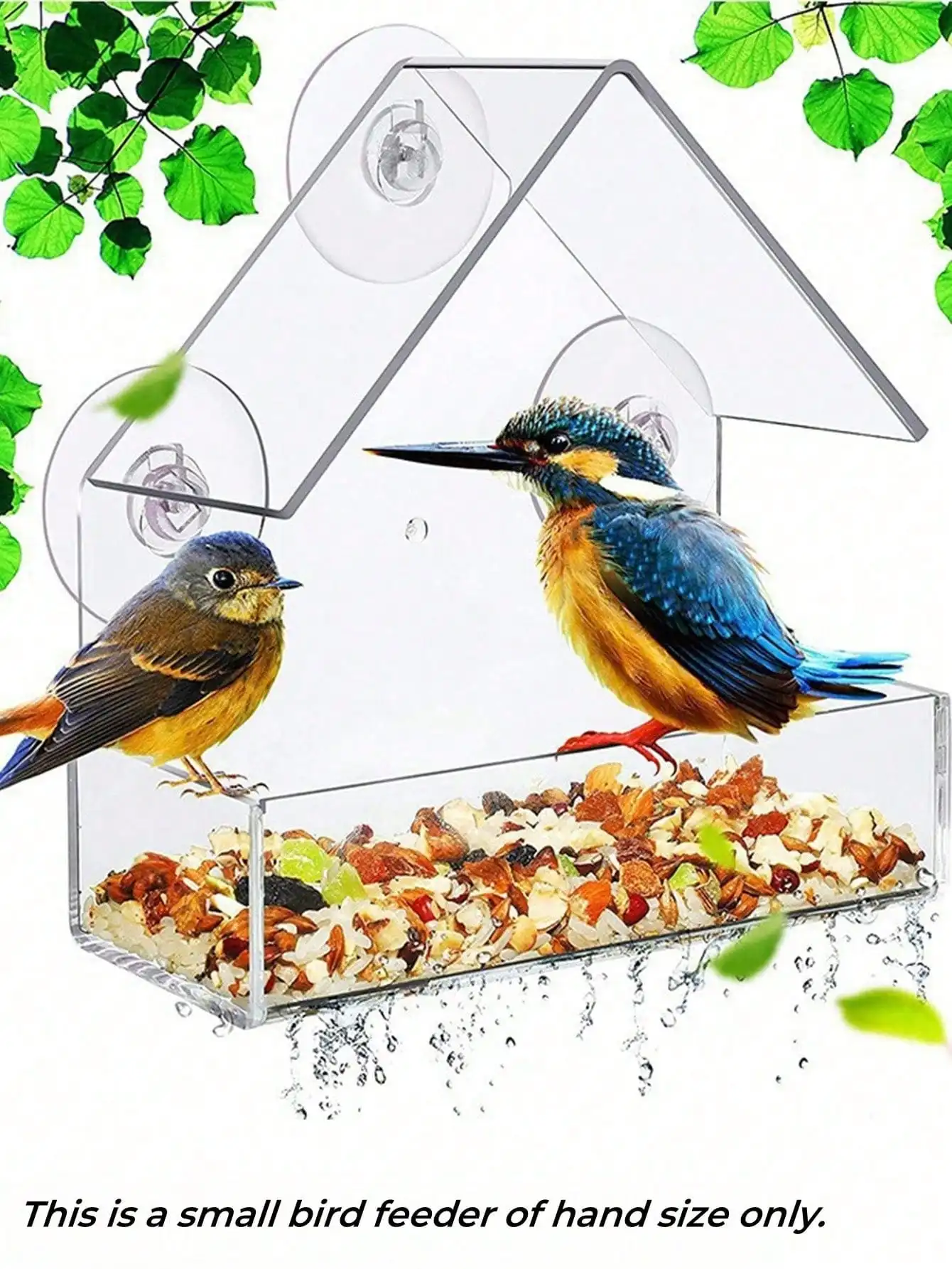 Acrylic Bird Feeder Clear Window Hanging House with Suction Cup For Garden Outdoor Backyard