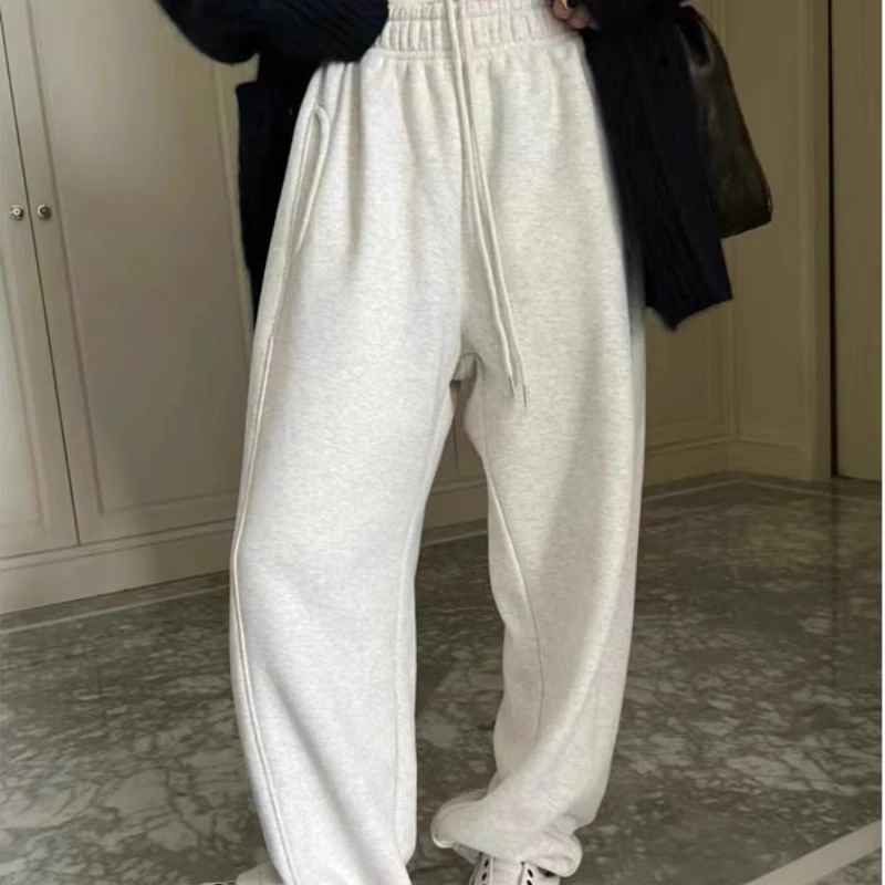 Women's Drawstring Sweatpants Women's Wide Legs Girdle Feet Winter New Style Plus Fleece Thickening Loose Casual Y2k Pants