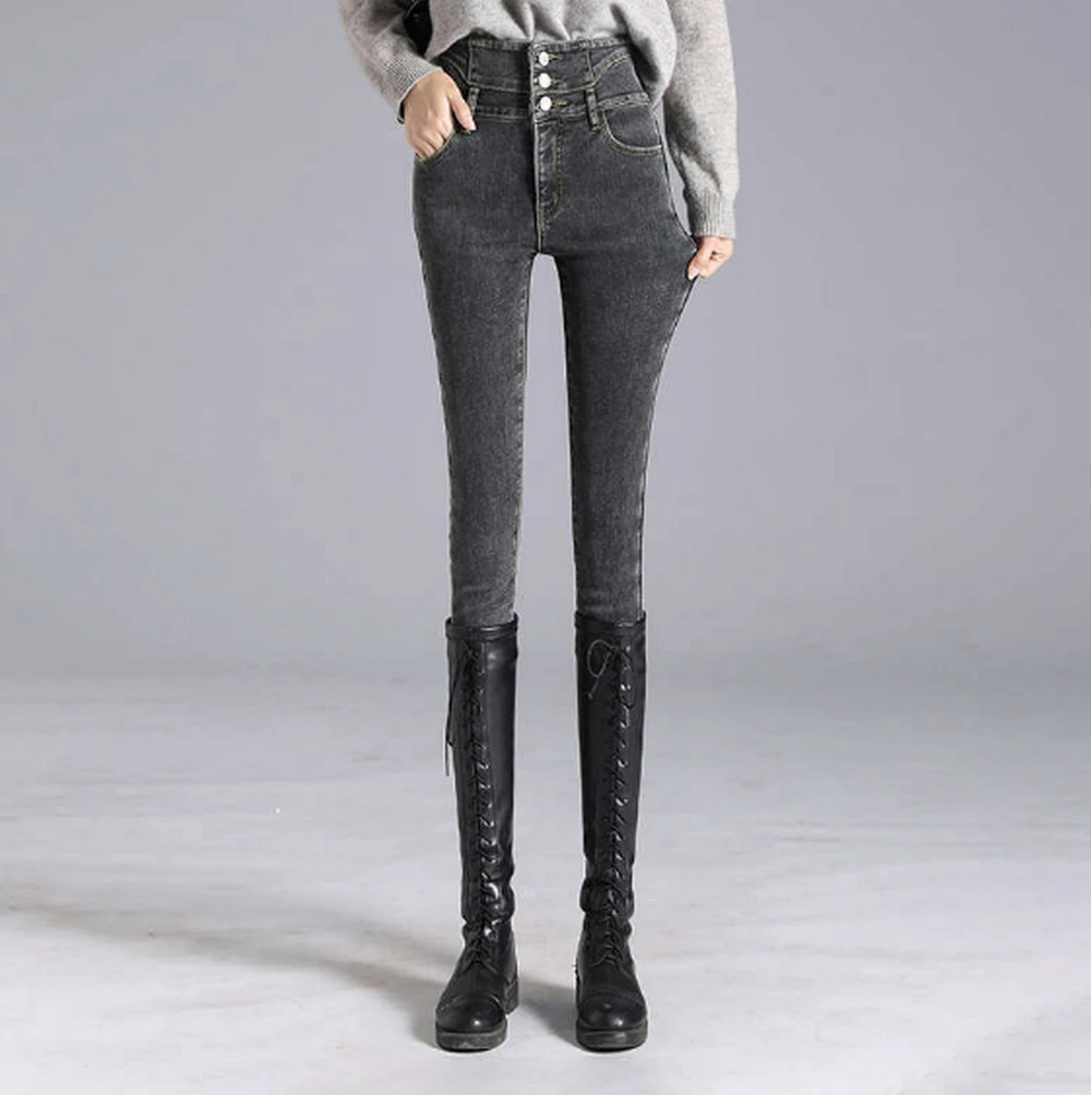 Button-Fly-Jeans mit hoher Taille für Damen – schmal geschnitten, gut dehnbar, Boyfriend-Jeans aus Denim, High-Rise – Detail 2